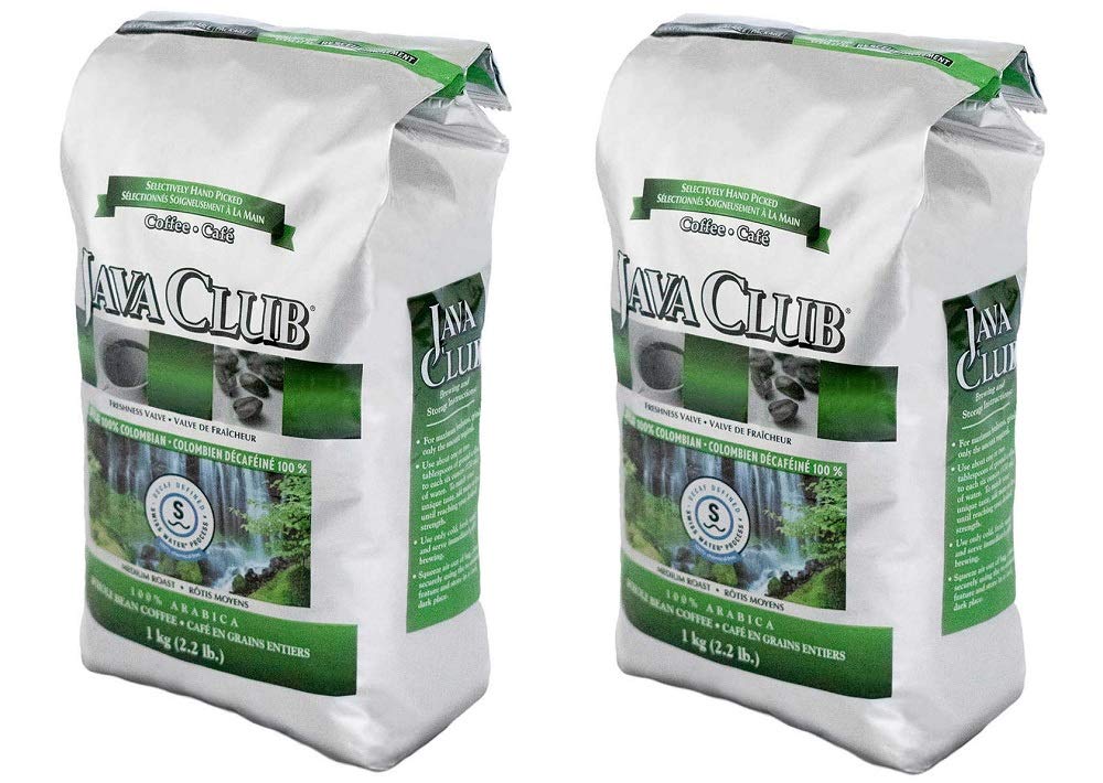 Java Club 100% Colombian Whole Bean Decaf Arabica Coffee, 2-Pack