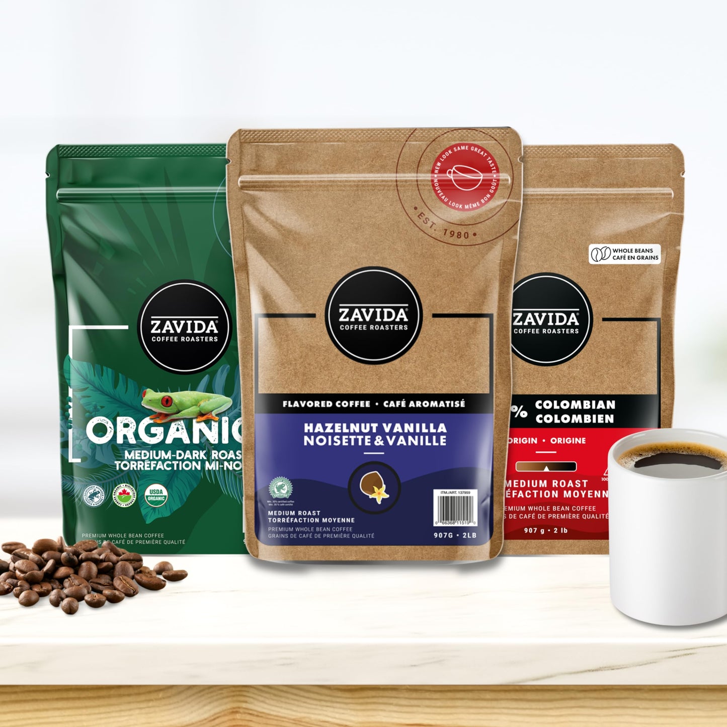 Zavida 100% Colombian Whole Bean Coffee – Medium Roast Arabica, 907g (2 lb)