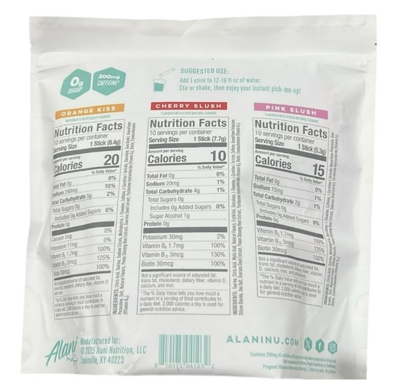 Alani Nu Energy Drink Mix Variety Pack 30 Count – Orange Kiss, Cherry Slush & Pink Slush – Sugar-Free Energy Powder, Low-Calorie, Vitamins B6 & B12, Clean Energy Boost, On-The-Go Drink Mix