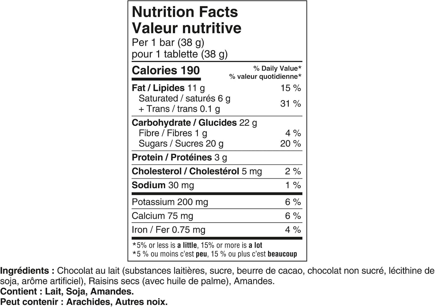 CADBURY DAIRY MILK, Fruit & Nut Chocolate Bar, Milk Chocolate with Raisins and Chopped Almonds, 24 x 38 g Chocolate Bars, 912g, Made in Canada
