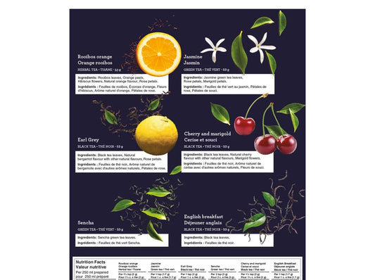 Four O’Clock Tea Gift Set | Loose Leaf Tea Collection from Montreal | 6 Global Blends + 2 Porcelain Mugs | Luxury Tea Experience