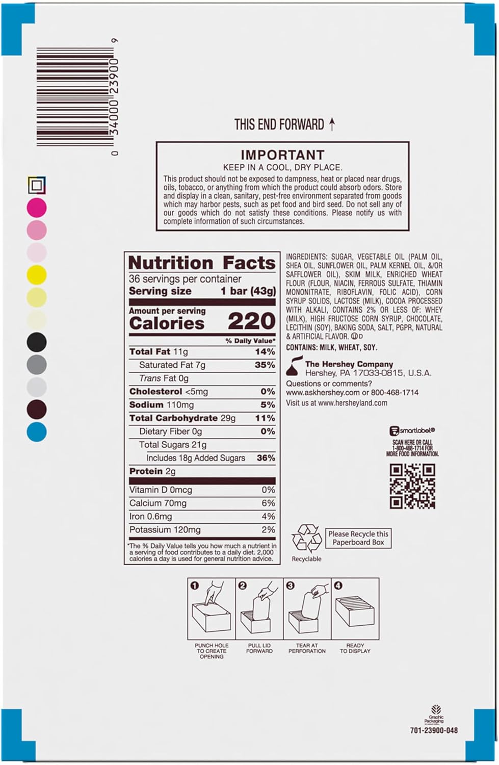 Hershey Cookies 'N' Crème Full Size Chocolatey Candy Bars, Individually Wrapped, 43g (Pack of 36 Candy Chocolate Bars)