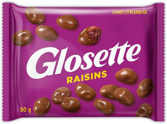 Hershey Glosette Chocolate Covered Raisin Candy Bars, Individually Wrapped, 50g (Pack of 18 Candy Chocolate Bars)