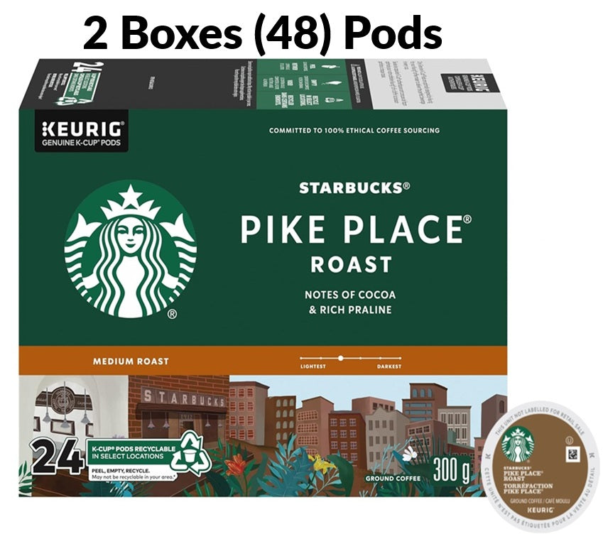 Starbucks Decaf Pike Place Roast Coffee Pods – 48 Keurig K-Cups (2×24 Count) | Smooth Medium Roast, Rich & Balanced Flavor