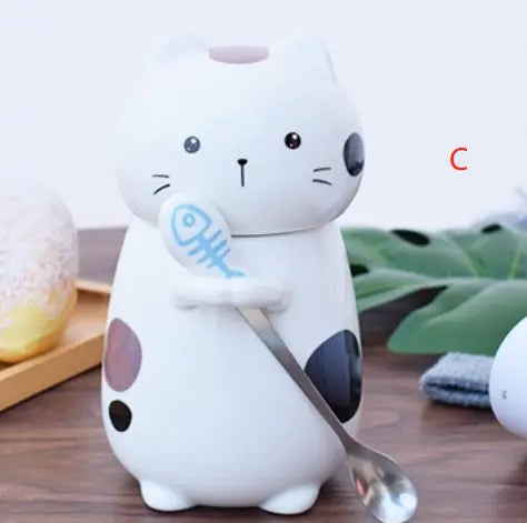 Ceramic Cat Mug with Lid for Coffee