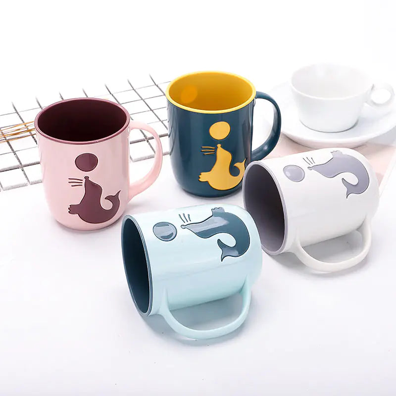 Dolphin Pattern Couples Cups for Coffee and Toothbrushes