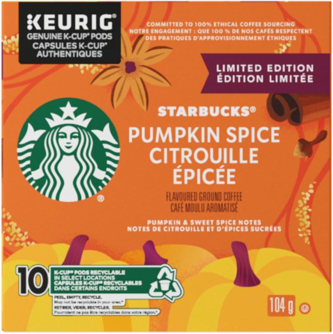 Starbucks Pumpkin Spice Keurig K-Cup Pods 10 Capsules Limited Edition