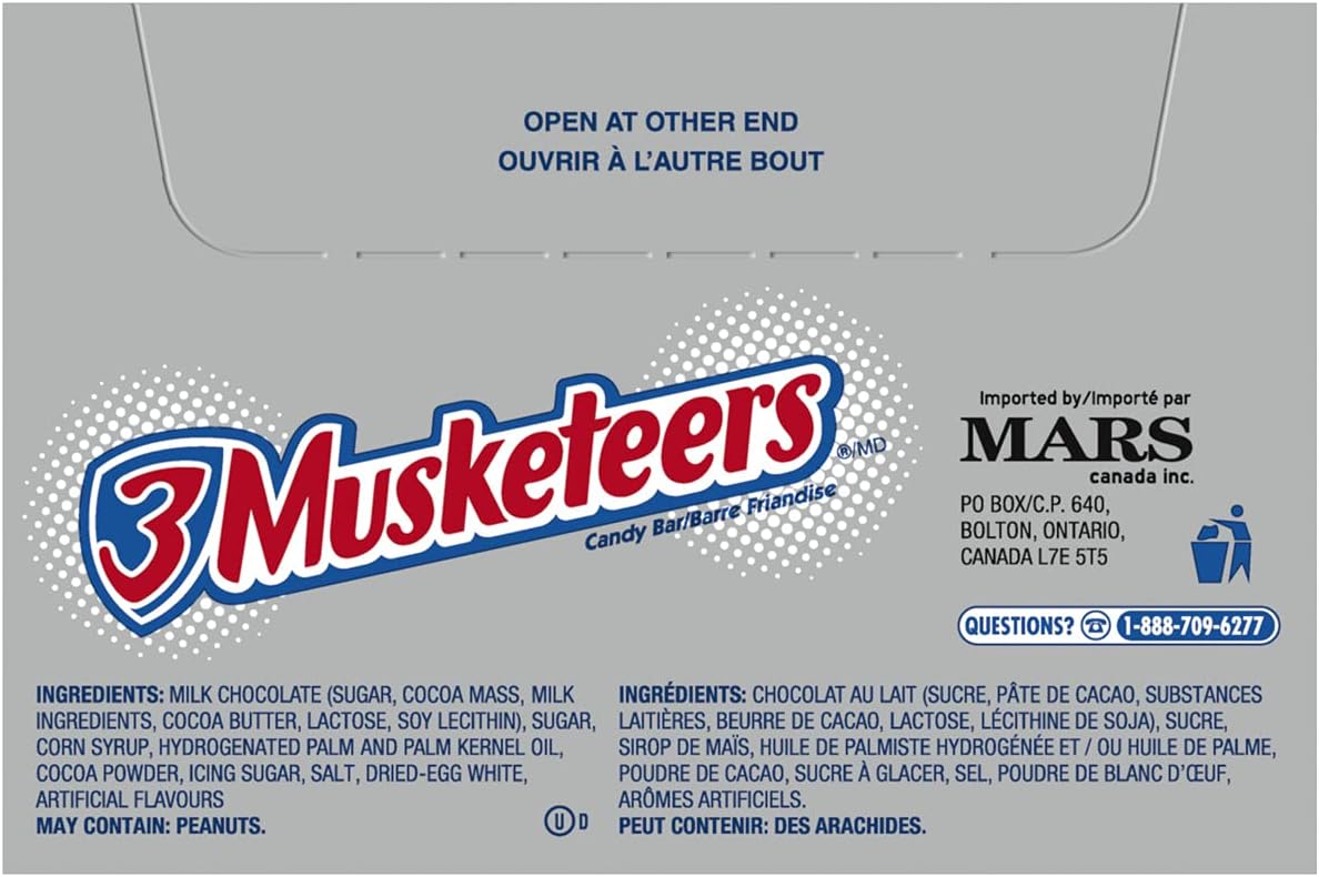 3 MUSKETEERS, Chocolate Nougat Candy Bar, Full Size Bar, 54g (Pack of 36)