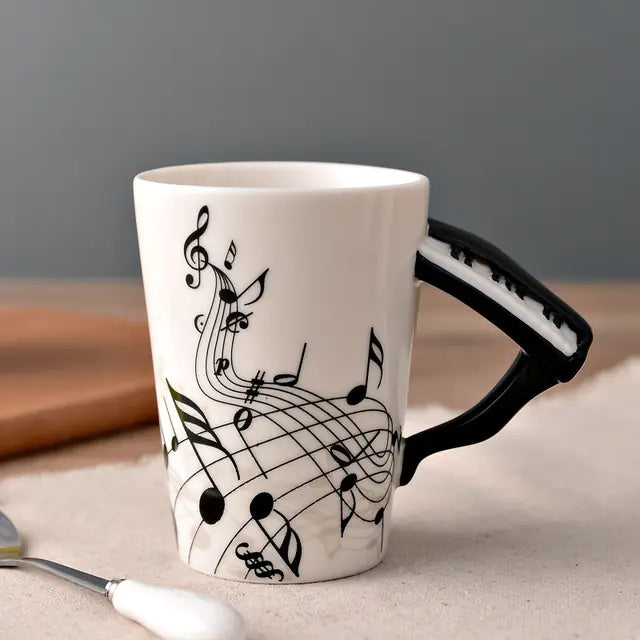 Ceramic Guitar-Shaped Musical Note Coffee Mugs