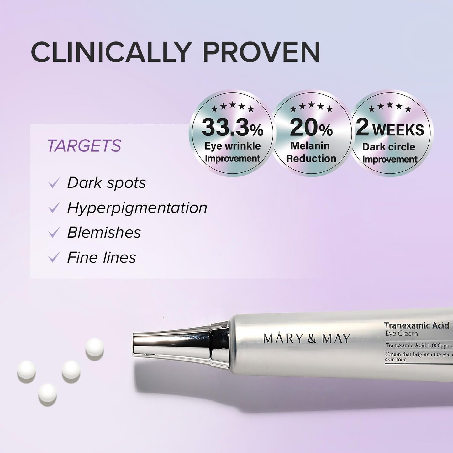 Mary&May Tranexamic Acid + Glutathione Eye Cream - Powerful Antioxidant, Reduces Dark Circles in the Eye, Improve Uneven Skin Tone with Vitamin C - Suitable for Morning and Night Use, 1.01 oz