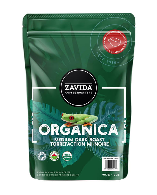 Zavida Organica Premium Whole Bean Coffee, Medium Dark Roast, RFA 100%, Kosher, Halal, Organic, 2 Pound Bag
