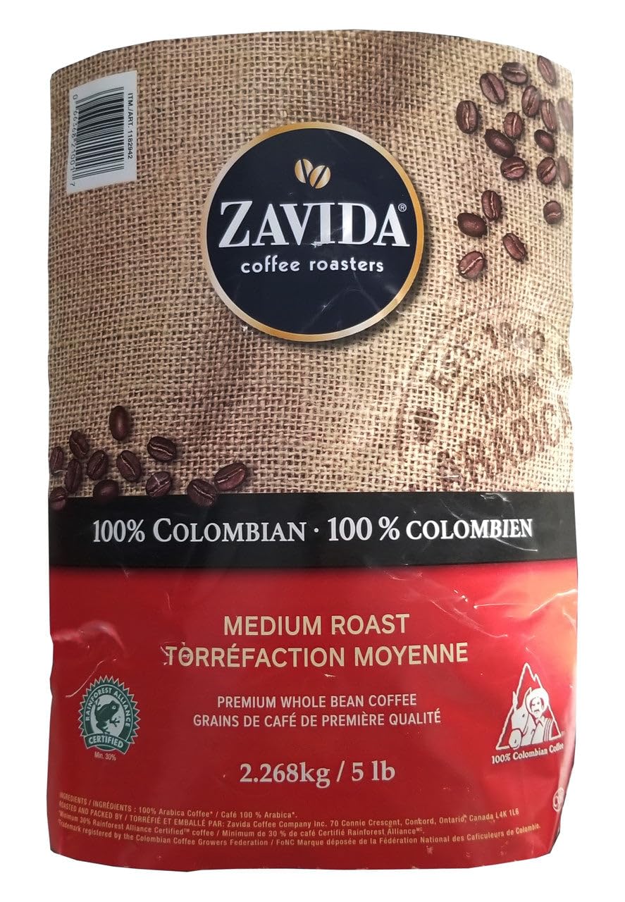 Zavida Coffee Roasters 100% Colombian Premium Whole Bean Medium Roast Coffee 2.268Kg