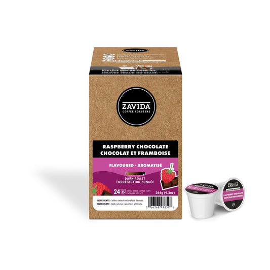 Zavida Coffee Raspberry Chocolate Dark Roast Single-Serve Pods – 24 Count | Gourmet Raspberry & Chocolate Flavoured Coffee for Keurig K-Cup Brewers | Rich, Bold & Aromatic Arabica Coffee Pods