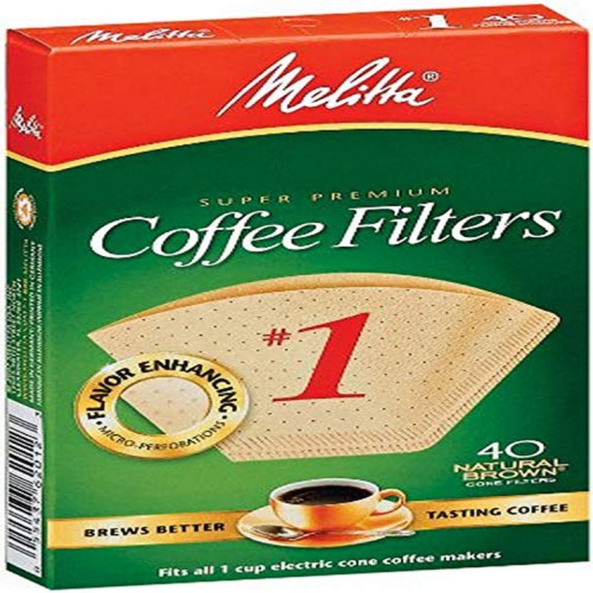 Melitta PA1 NB Super Premium Natural Brown Cone Coffee Filters, Green