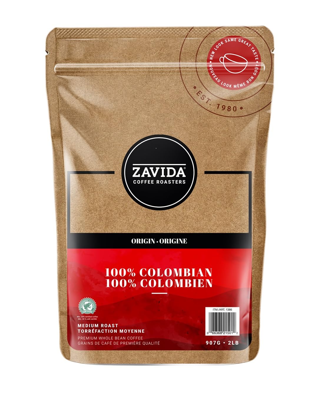 Zavida 100% Colombian Whole Bean Coffee – Medium Roast Arabica, 907g (2 lb)