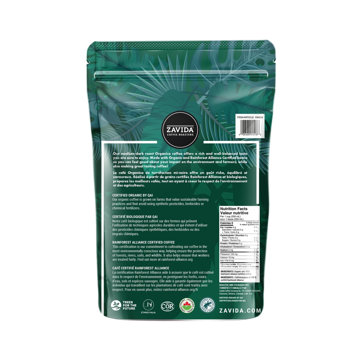 Zavida Organica Premium Whole Bean Coffee, 2 Pound Bag