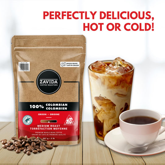 Zavida 100% Colombian Whole Bean Coffee – Medium Roast Arabica, 907g (2 lb)