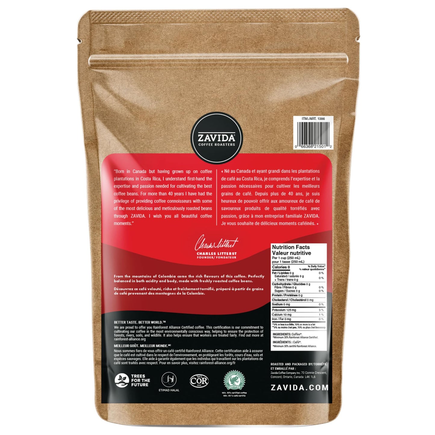 Zavida 100% Colombian Whole Bean Coffee – Medium Roast Arabica, 907g (2 lb)