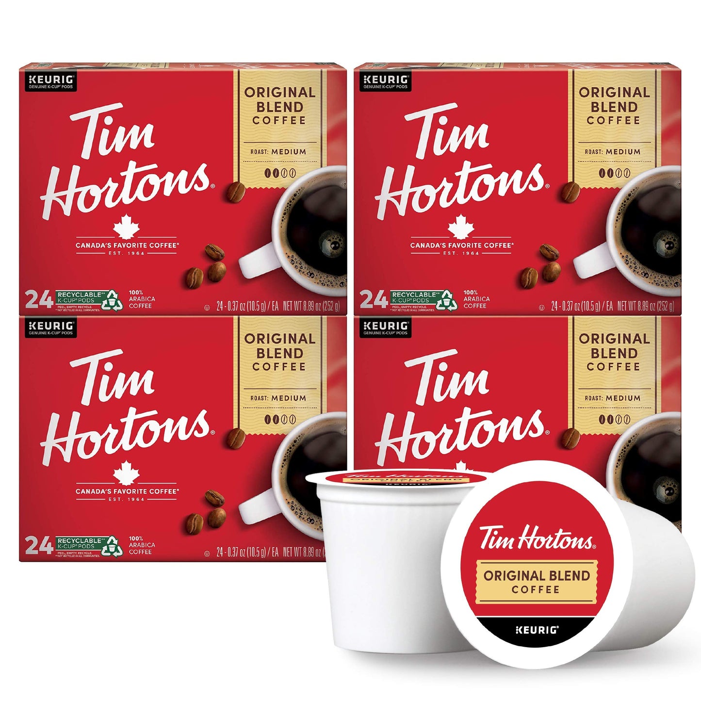 Tim Hortons Original Blend Coffee K-Cup Pods 96 Count – Medium Roast for Keurig