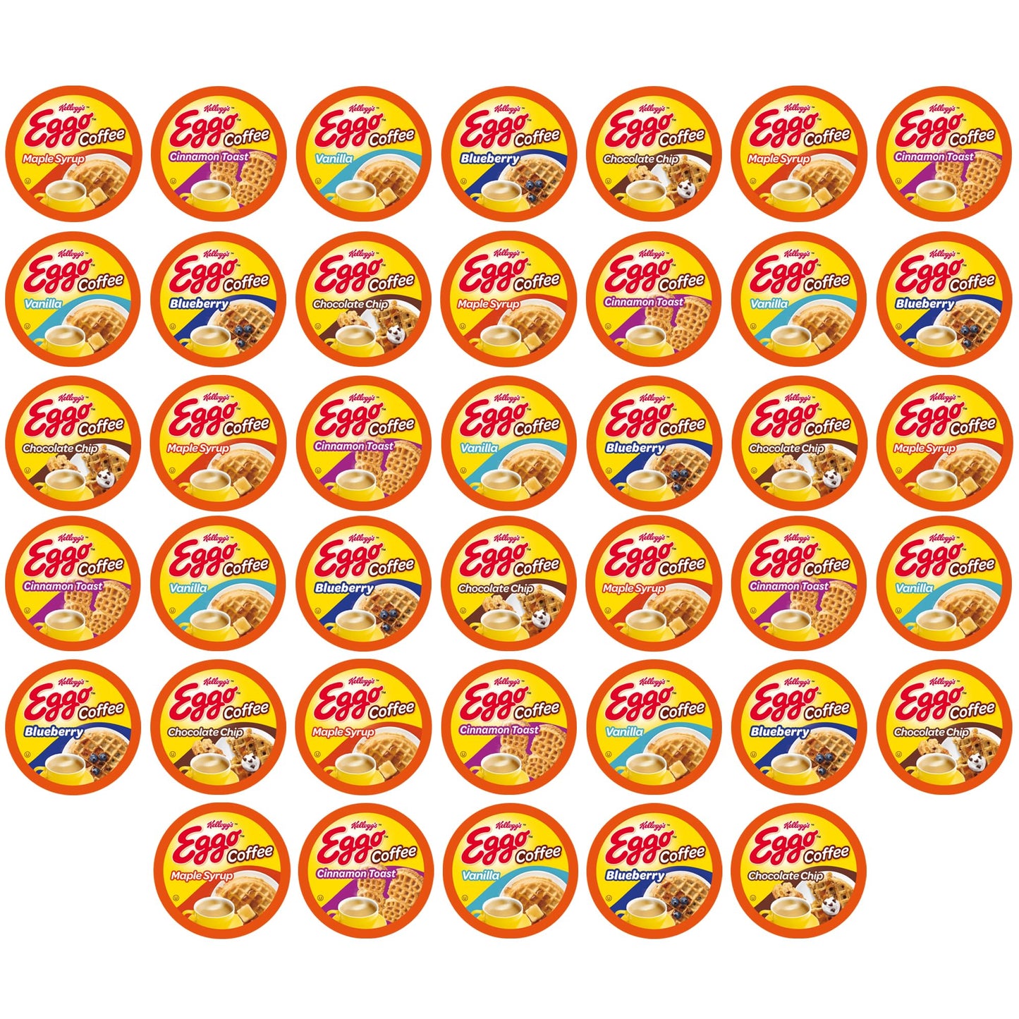 Eggo Beverages Waffle Flavored Coffee Pods Variety Pack Sampler for Keurig K Cup Brewers, Fair Trade Certified, 40 Count – Chocolate Chip, Cinnamon, Maple Syrup, Blueberry, Vanilla