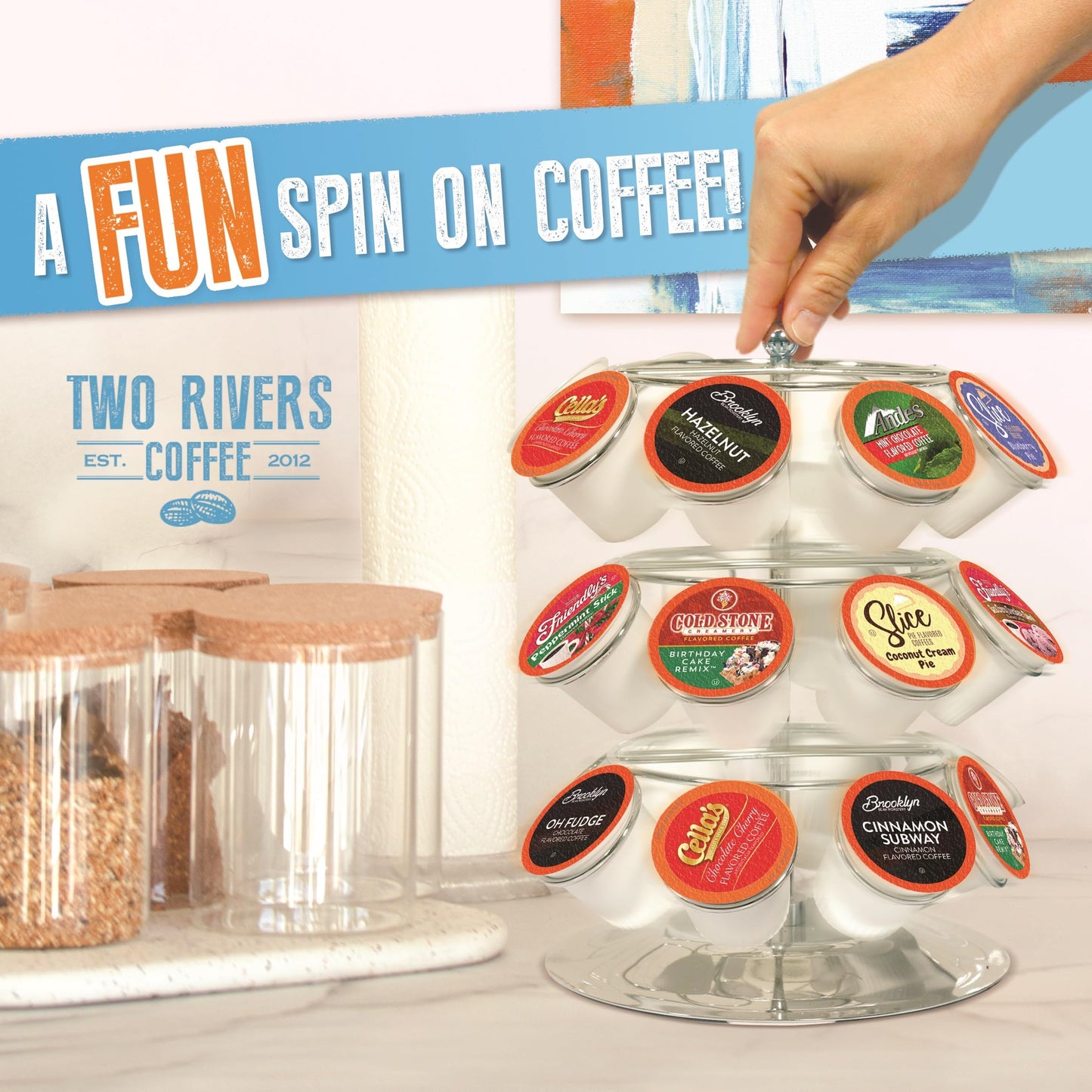 Two Rivers Coffee Flavored Coffee Pods Compatible with Keurig K Cup Brewers, Assorted Flavored Coffee, 40 Count