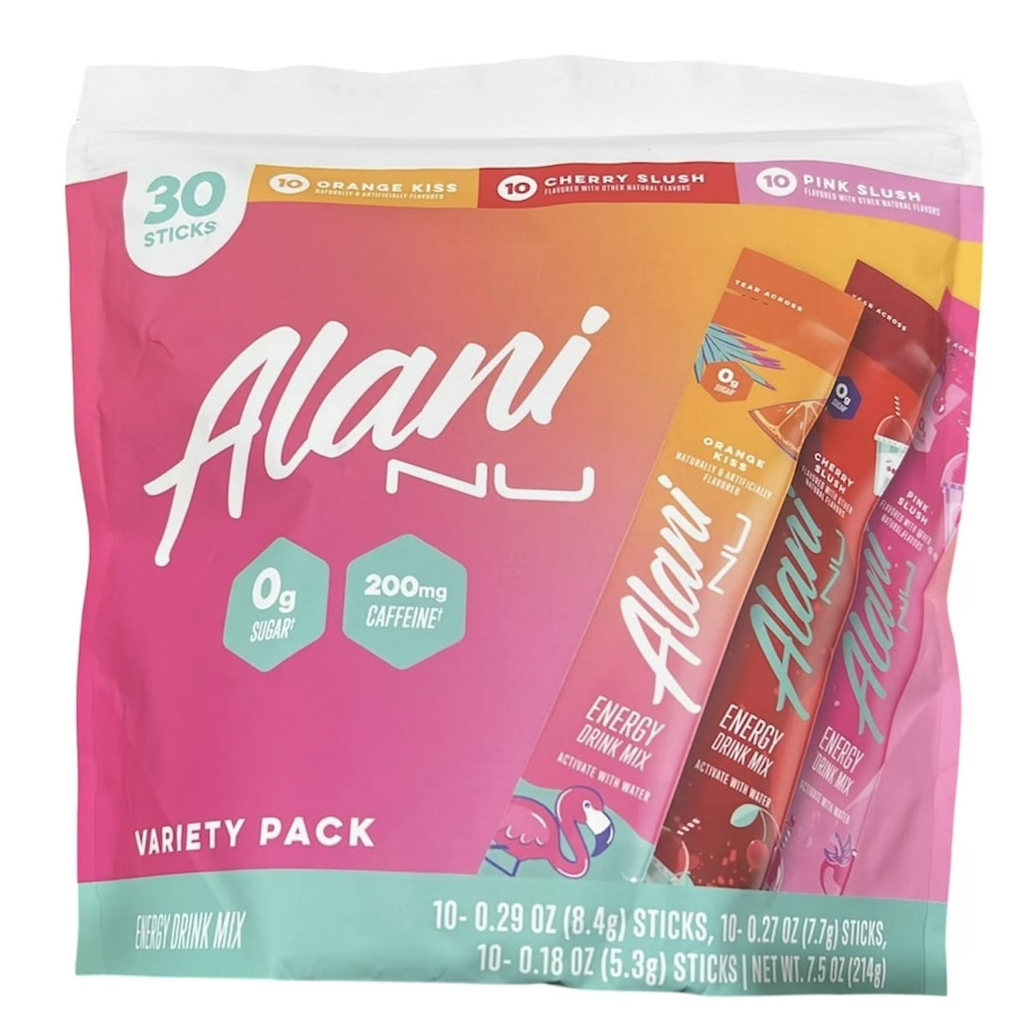 Alani Nu Energy Drink Mix Variety Pack 30 Count – Orange Kiss, Cherry Slush & Pink Slush – Sugar-Free Energy Powder, Low-Calorie, Vitamins B6 & B12, Clean Energy Boost, On-The-Go Drink Mix