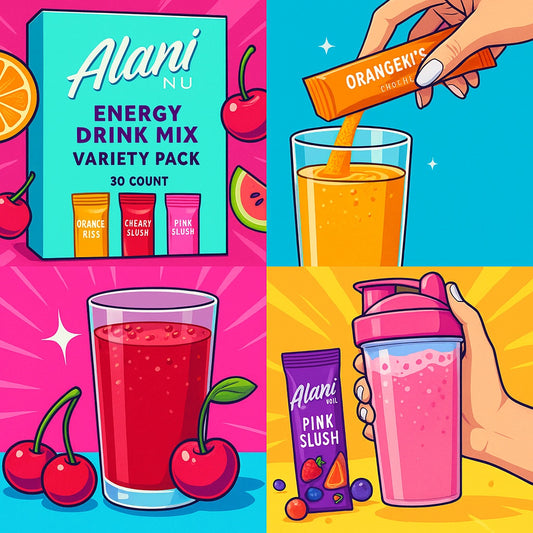 Alani Nu Energy Drink Mix Variety Pack 30 Count – Orange Kiss, Cherry Slush & Pink Slush – Sugar-Free Energy Powder, Low-Calorie, Vitamins B6 & B12, Clean Energy Boost, On-The-Go Drink Mix