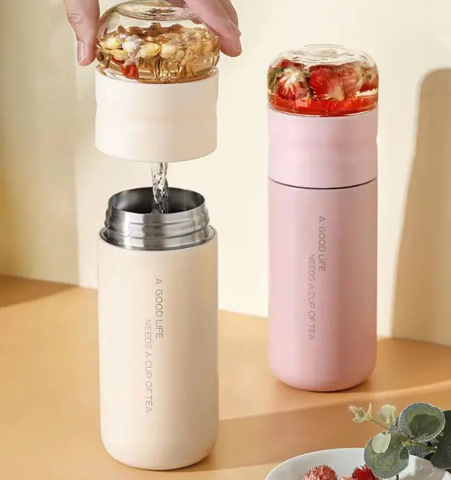 Insulated Tea Infuser Mug with Stainless Steel Design