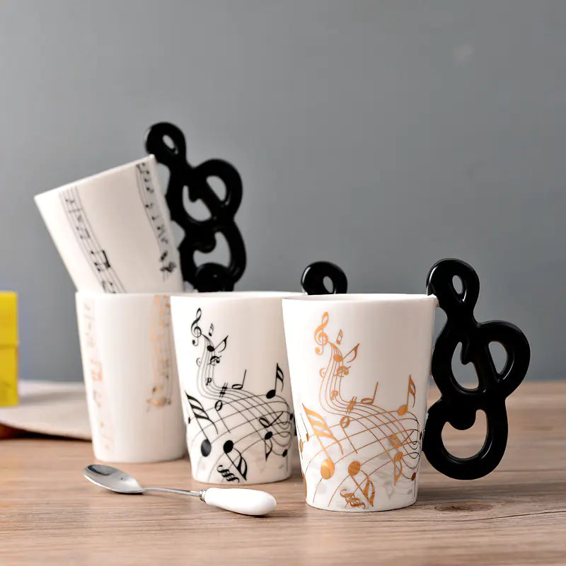 Ceramic Guitar-Shaped Musical Note Coffee Mugs
