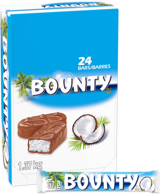 BOUNTY, Coconut Milk Chocolate Bar, Full Size Bar, 57g (Pack of 24)