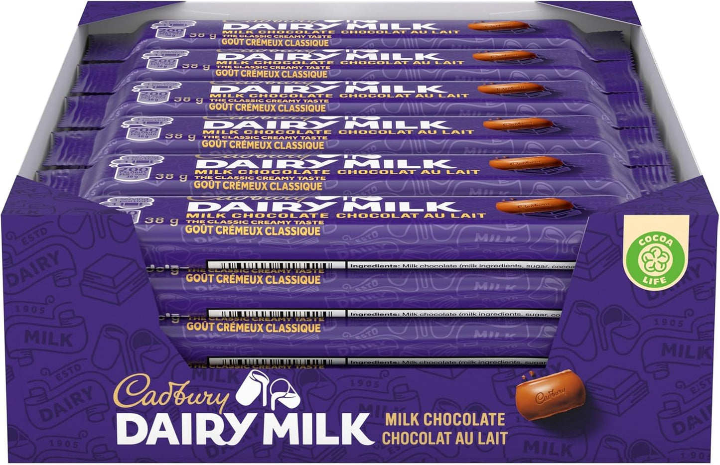 CADBURY DAIRY MILK, Dairy Milk Chocolate Bars, Milk Chocolate, CADBURY Chocolate Bars, Pack of 24, 38 g Chocolate Bars, 912g, Made in Canada