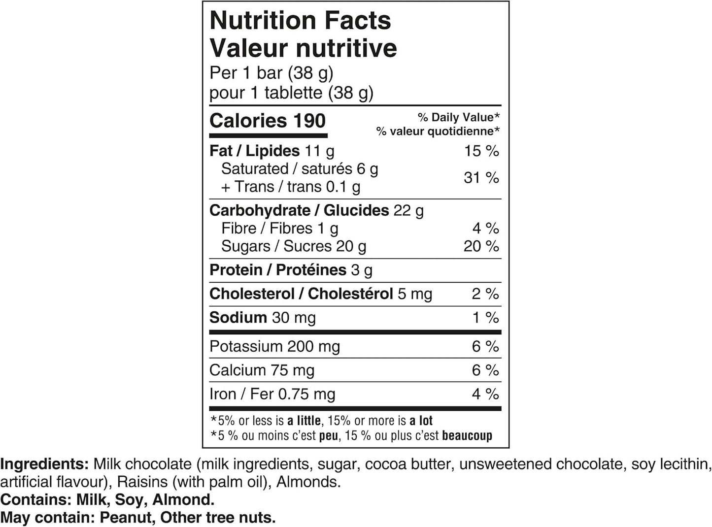 CADBURY DAIRY MILK, Fruit & Nut Chocolate Bar, Milk Chocolate with Raisins and Chopped Almonds, 24 x 38 g Chocolate Bars, 912g, Made in Canada