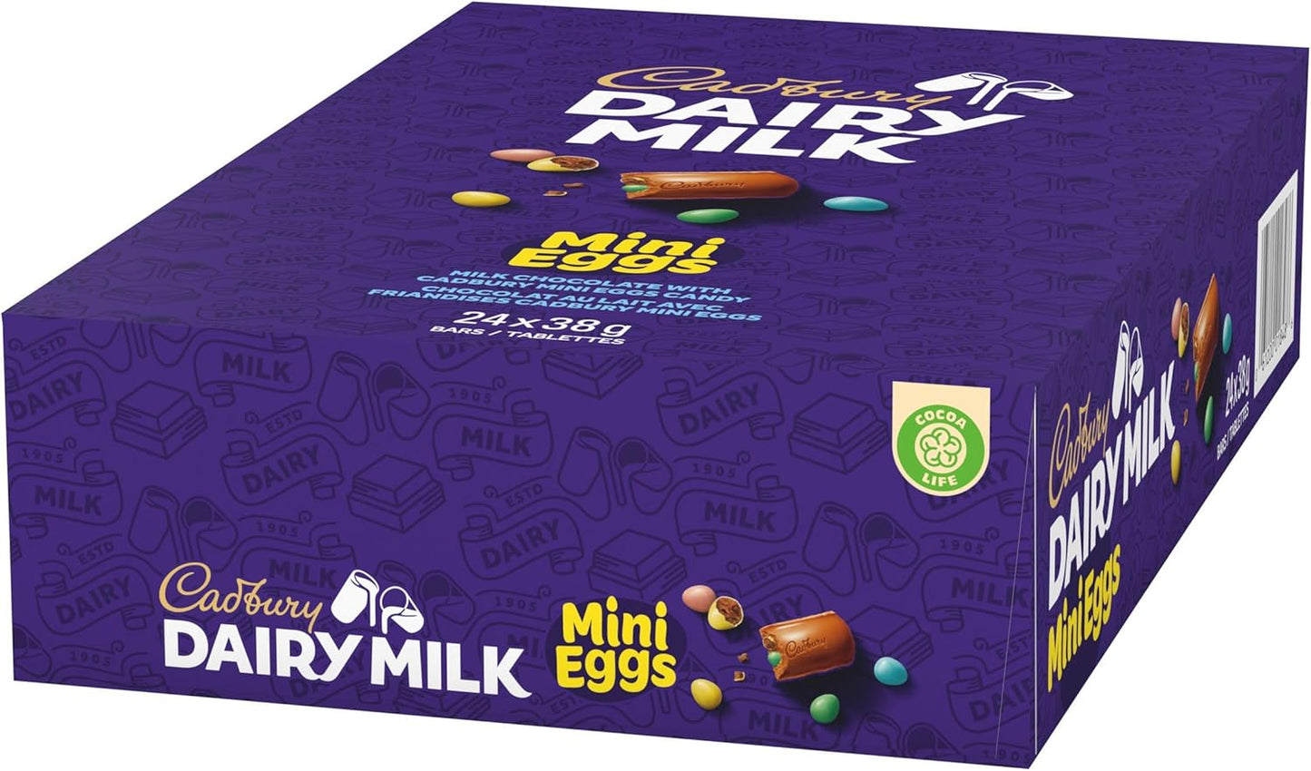CADBURY DAIRY MILK, Mini Eggs Chocolate Bars, Milk Chocolate with CADBURY Mini Eggs Candy, 24 x 38 g Chocolate Bars, 912g, Made in Canada
