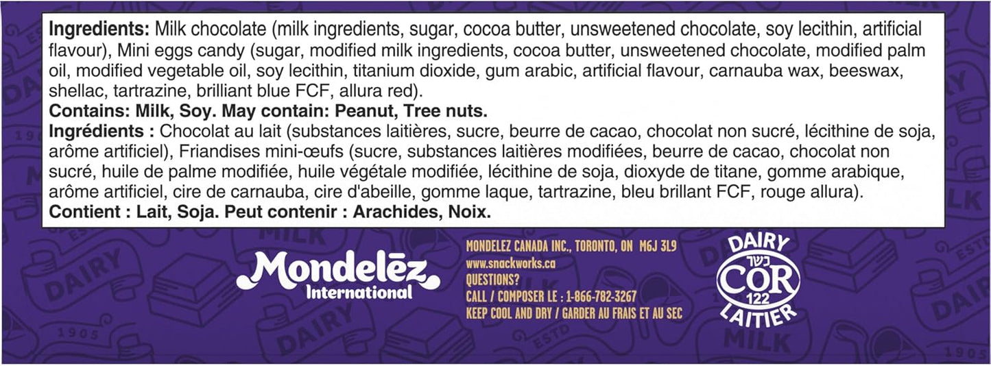 CADBURY DAIRY MILK, Mini Eggs Chocolate Bars, Milk Chocolate with CADBURY Mini Eggs Candy, 24 x 38 g Chocolate Bars, 912g, Made in Canada