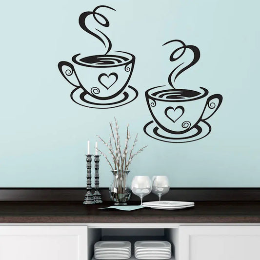 Two Coffee Cups Wall Sticker for Home Decoration