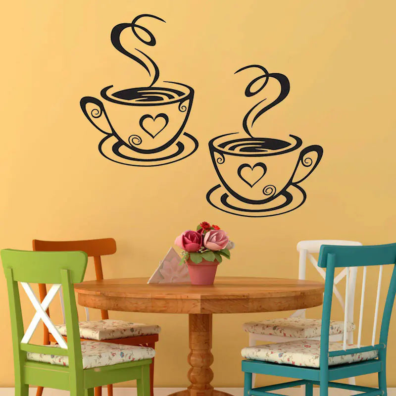 Two Coffee Cups Wall Sticker for Home Decoration