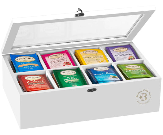 Bambüsi Tea Bag Organizer - Bamboo Tea Box Organizer Storage Box Tea Bag Holder with Acrylic Window Magnetic Lid Keeps Tea Bags Fresh - Tea Organizer Caddy (Tea Not Included) Christmas Gift - White