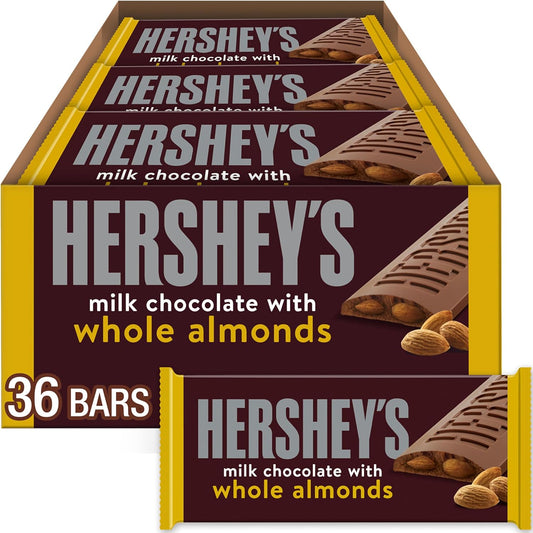 Hershey Almond Full Size Chocolatey Candy Bars, Individually Wrapped, 43g (Pack of 36 Candy Chocolate Bars)