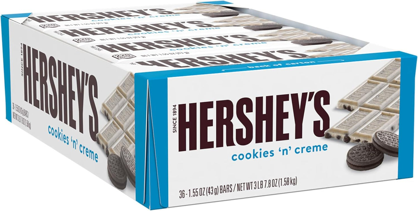 Hershey Cookies 'N' Crème Full Size Chocolatey Candy Bars, Individually Wrapped, 43g (Pack of 36 Candy Chocolate Bars)