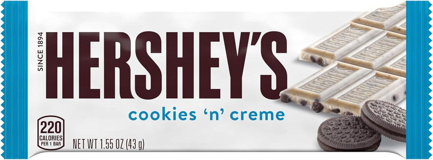 Hershey Cookies 'N' Crème Full Size Chocolatey Candy Bars, Individually Wrapped, 43g (Pack of 36 Candy Chocolate Bars)