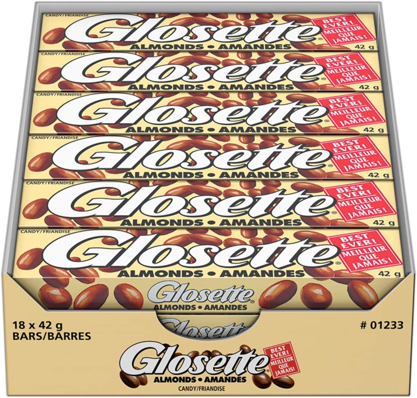Hershey Glosette Chocolate Covered Almonds Candy Bars, Individually Wrapped, 42g (Pack of 18 Candy Chocolate Bars)