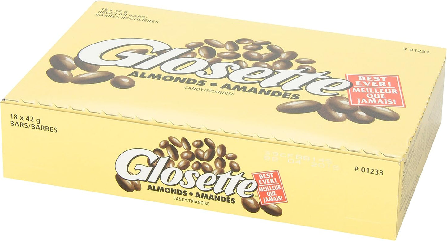 Hershey Glosette Chocolate Covered Almonds Candy Bars, Individually Wrapped, 42g (Pack of 18 Candy Chocolate Bars)