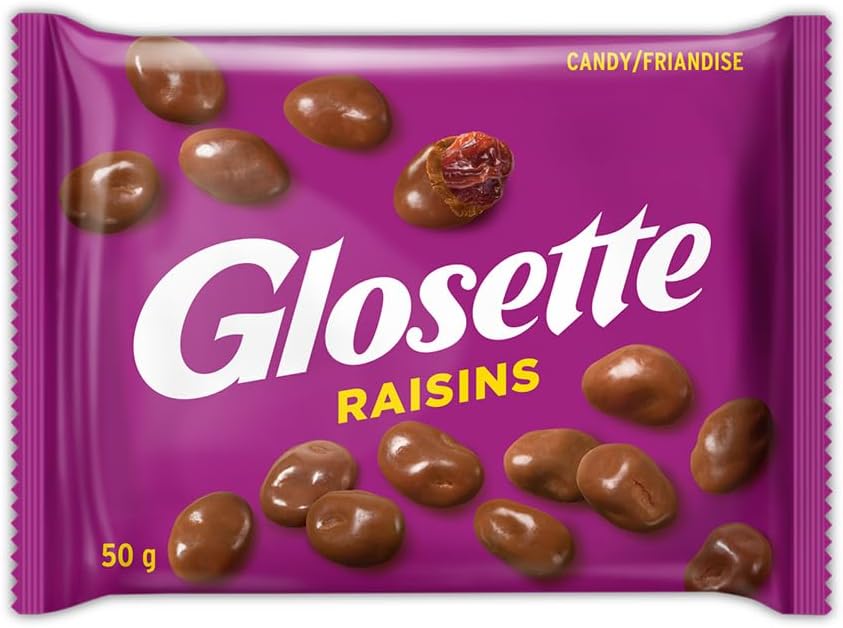 Hershey Glosette Chocolate Covered Raisin Candy Bars, Individually Wrapped, 50g (Pack of 18 Candy Chocolate Bars)
