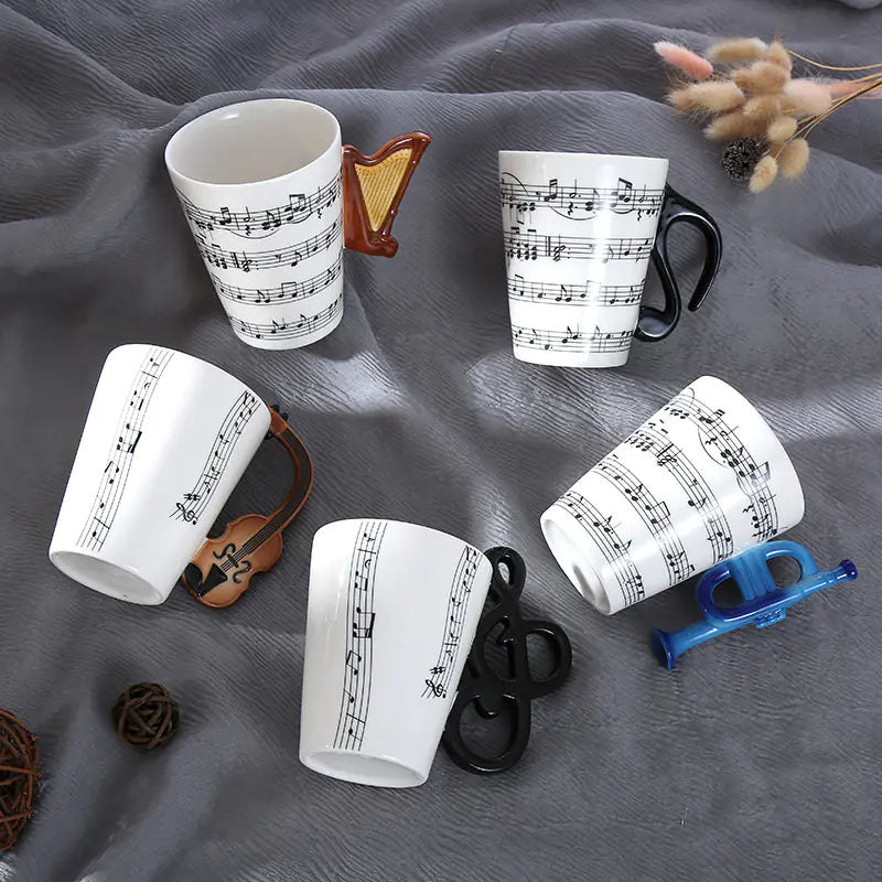 Ceramic Guitar-Shaped Musical Note Coffee Mugs