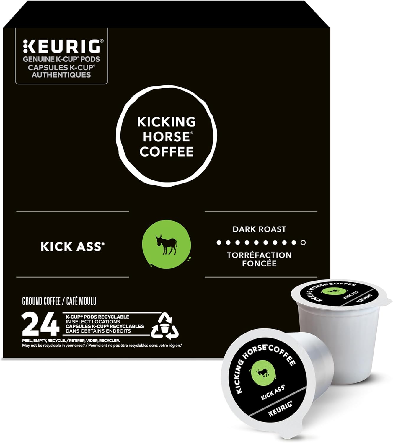 Kicking Horse Kick Ass Coffee Pods – 24 Count Keurig K-Cup Pods | Bold, Dark Roast, Organic, Fairtrade