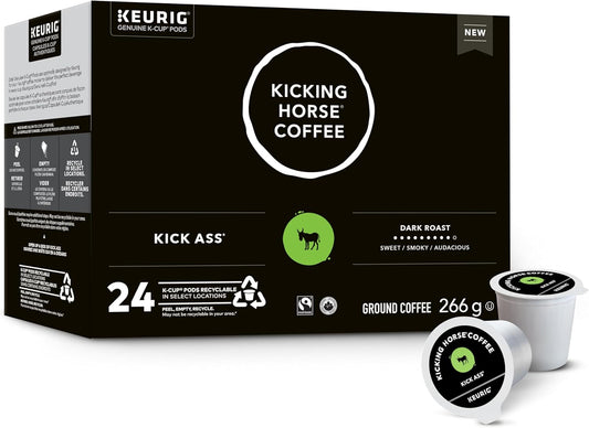 Kicking Horse Kick Ass Coffee Pods – 24 Count Keurig K-Cup Pods | Bold, Dark Roast, Organic, Fairtrade