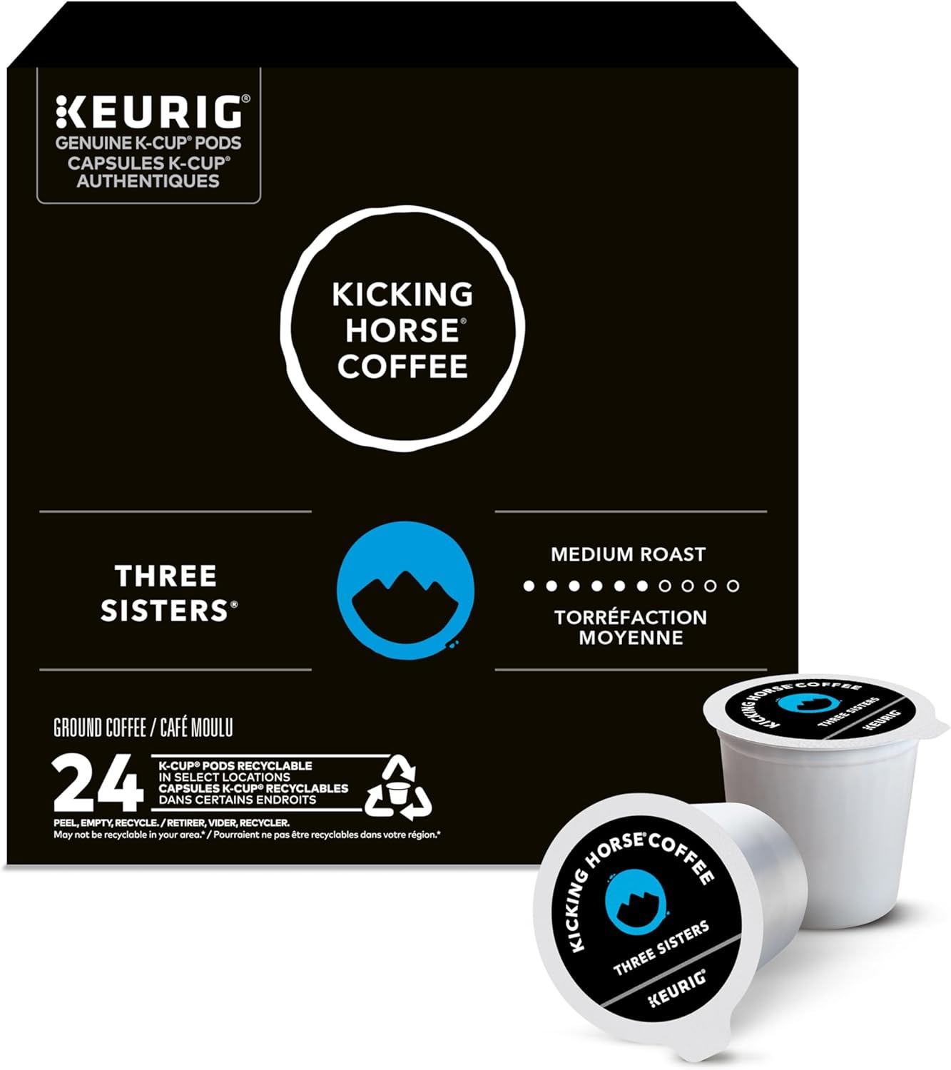 Kicking Horse Three Sisters Coffee Pods – 24 Count Keurig K-Cup Pods | Smooth Medium Roast, Organic & Fairtrade