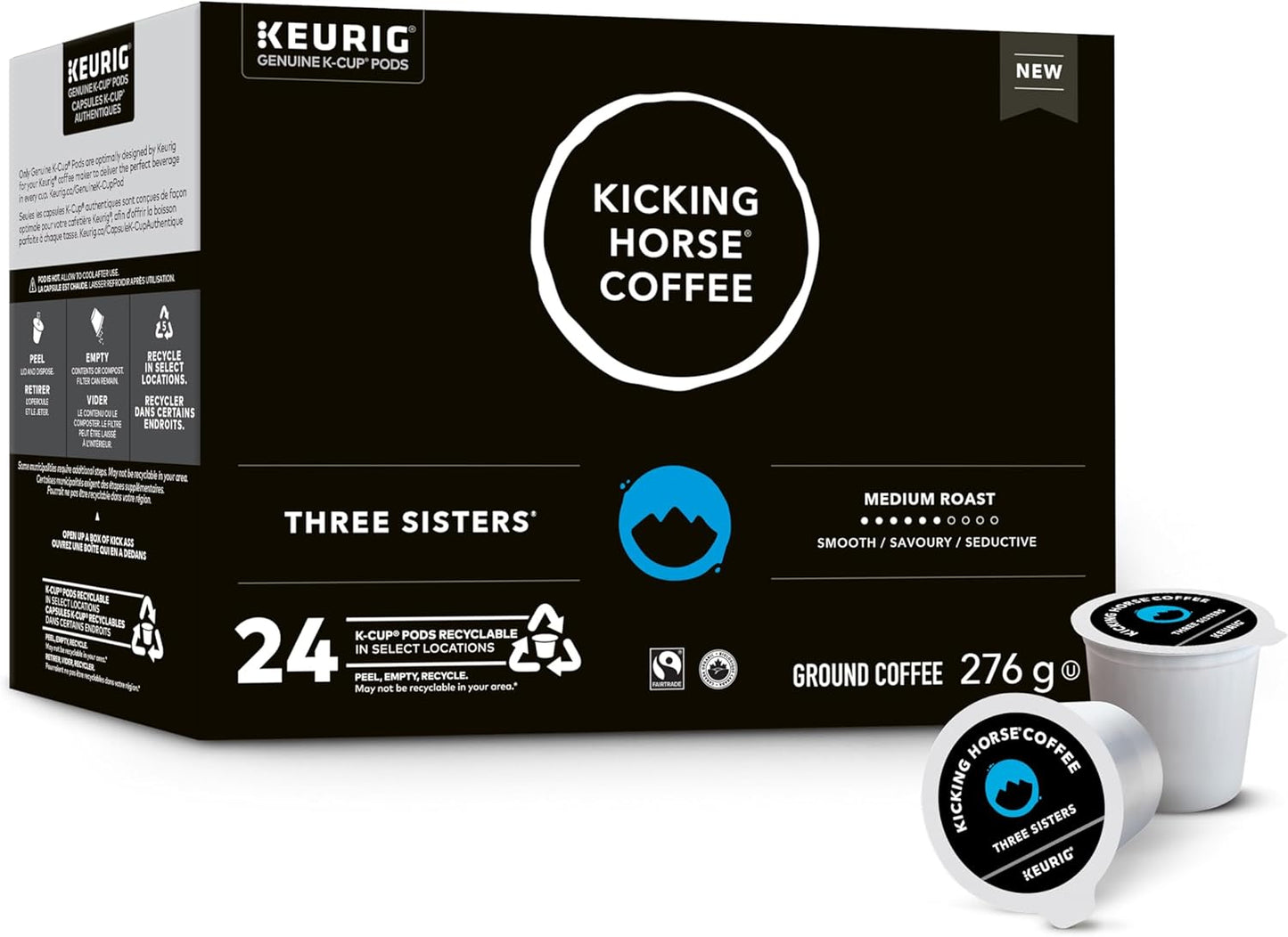 Kicking Horse Three Sisters Coffee Pods – 24 Count Keurig K-Cup Pods | Smooth Medium Roast, Organic & Fairtrade