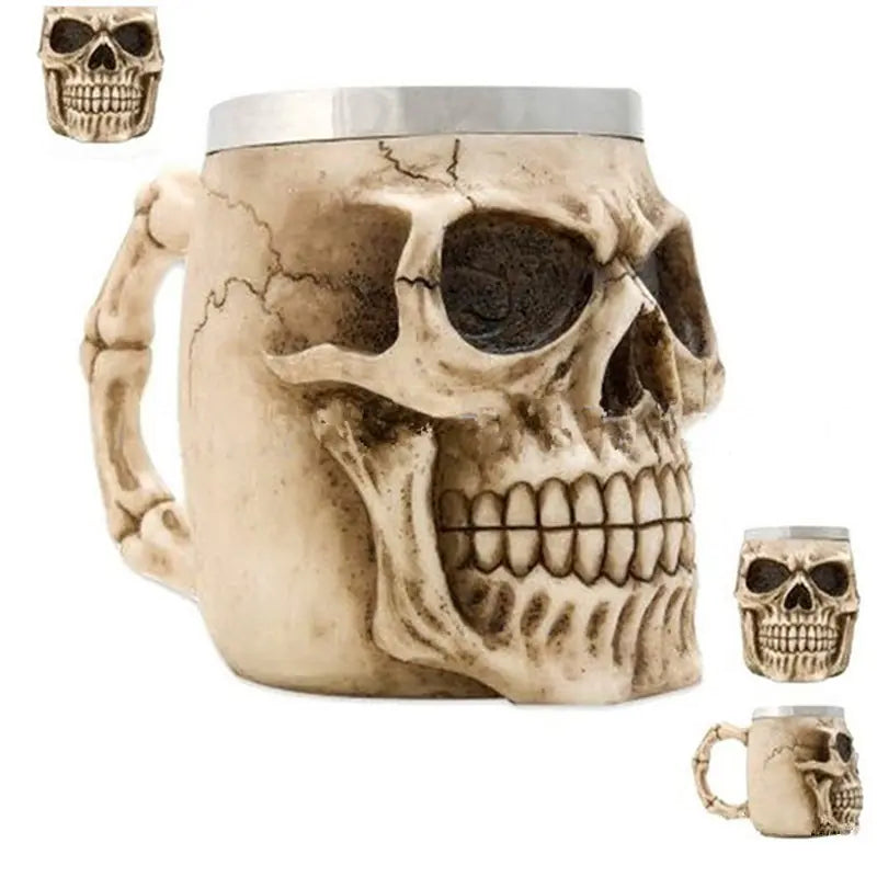 3D Skull Mug - Stainless Steel Knight Coffee Cup