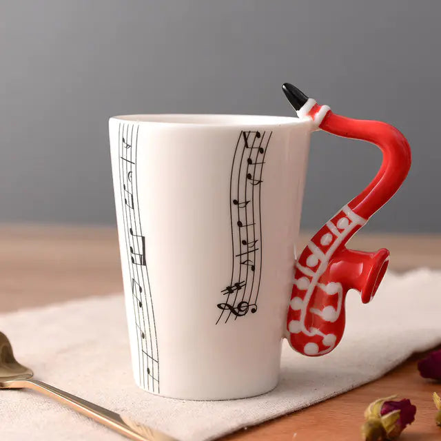 Ceramic Guitar-Shaped Musical Note Coffee Mugs